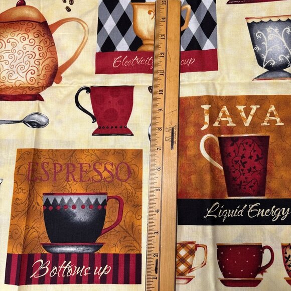 Coffee-Themed Cotton Fabric Panel by Clothworks 22x46" - Picture 3 of 6